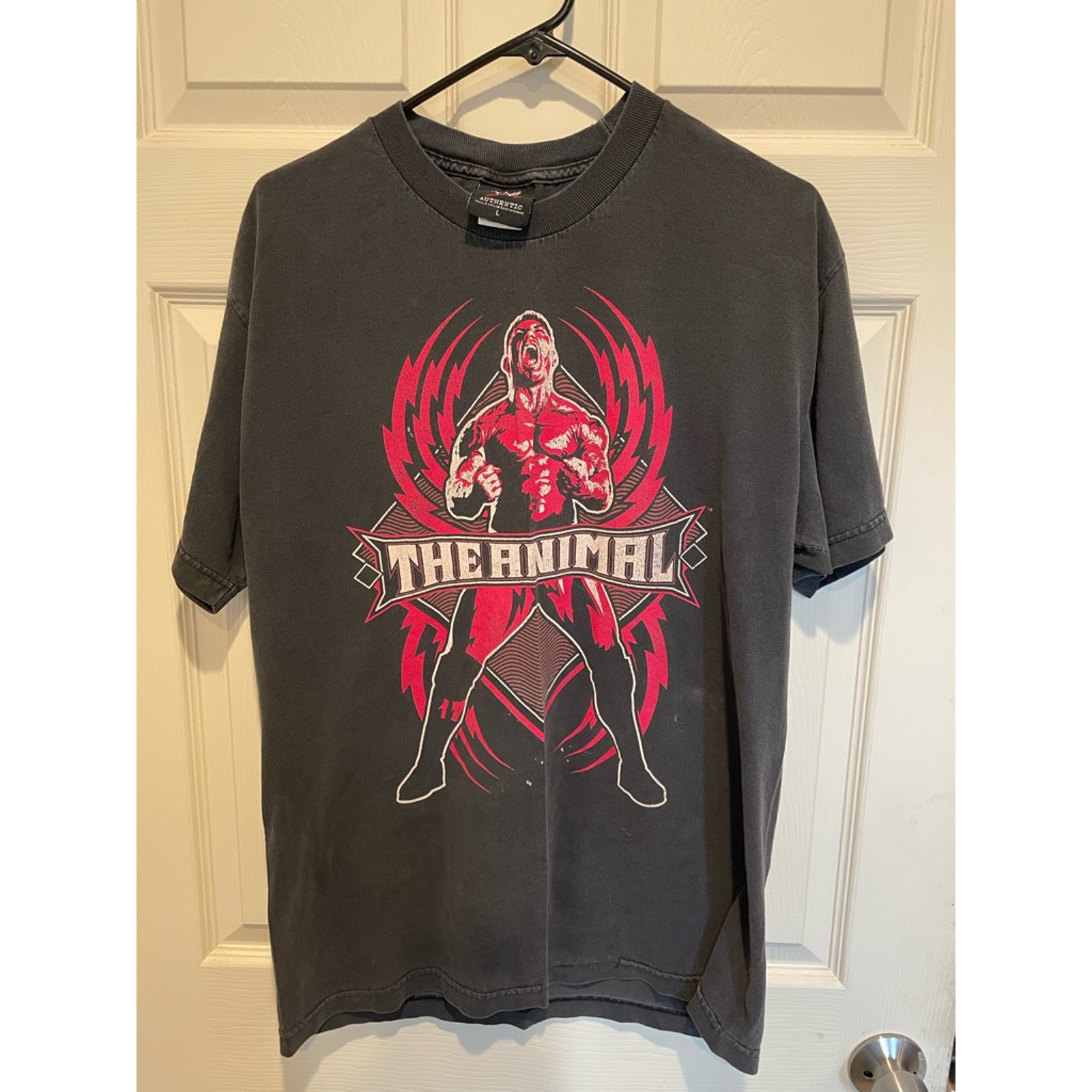 The Animal Batista Wwe Mens Graphic T-Shirt Black Red Crew Neck Tee L